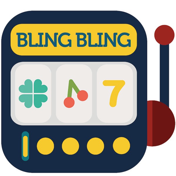 Das Bild zeigt das Logo von "BlingBling", dargestellt in einem Spielautomaten.